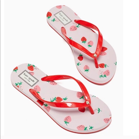 More 🔜 🎉 HP 🎉 🆕 Kate Spade ♠️ Fiji Flip Flops Wild Strawberry - Picture 3 of 14